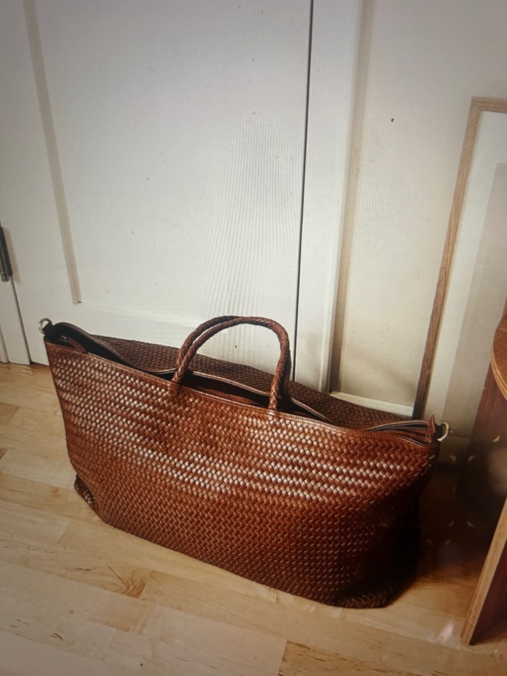 Bennie Le Traveler Brown Woven Leather Weekender Bag - sienna XL - Picture 7 of 8